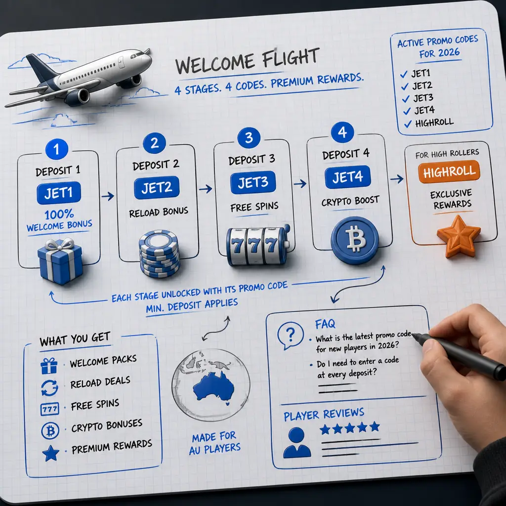 Jet4Bet Promo Code 2026: Active Bonus Codes & Offers visual guide for Jet4Bet Casino